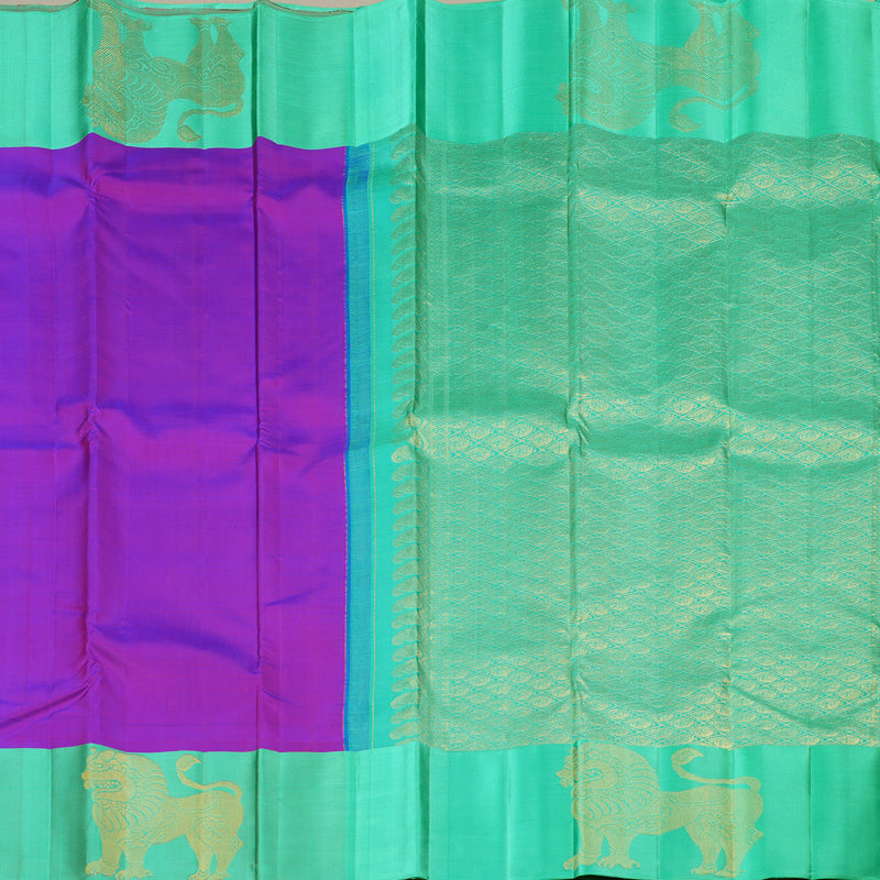 Hayagrivas Purple Handloom Kanjivaram Silk Saree with Sea Green Border KBD2025B8-3