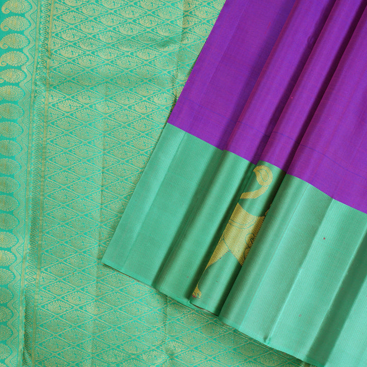 Hayagrivas Purple Handloom Kanjivaram Silk Saree with Sea Green Border KBD2025B8-3