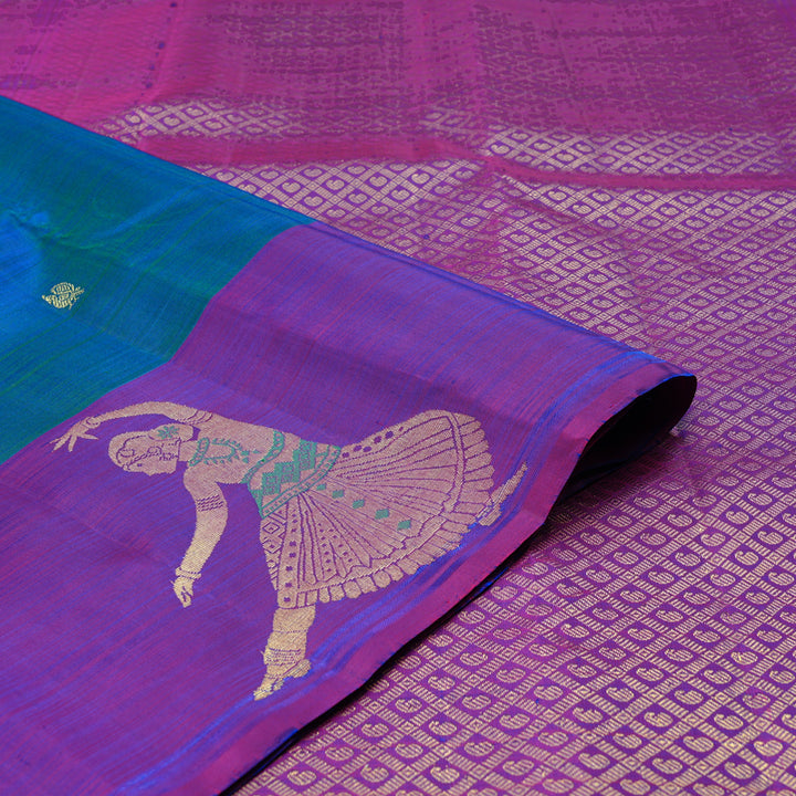 Hayagrivas Peacock Blue Handloom Kanjivaram Silk Saree with Purple Border KBD2026B3-1