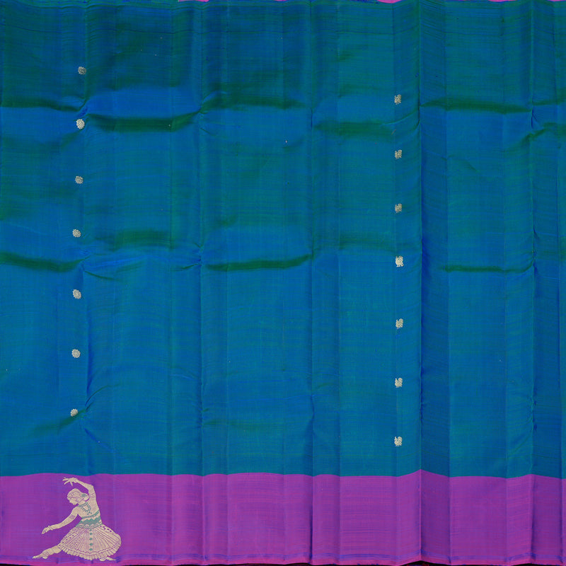 Hayagrivas Peacock Blue Handloom Kanjivaram Silk Saree with Purple Border KBD2026B3-1