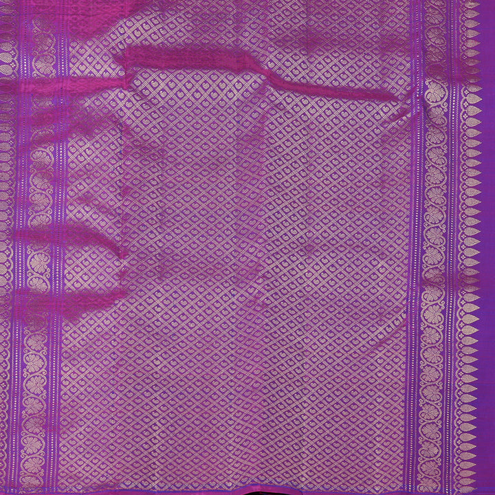 Hayagrivas Peacock Blue Handloom Kanjivaram Silk Saree with Purple Border KBD2026B3-1
