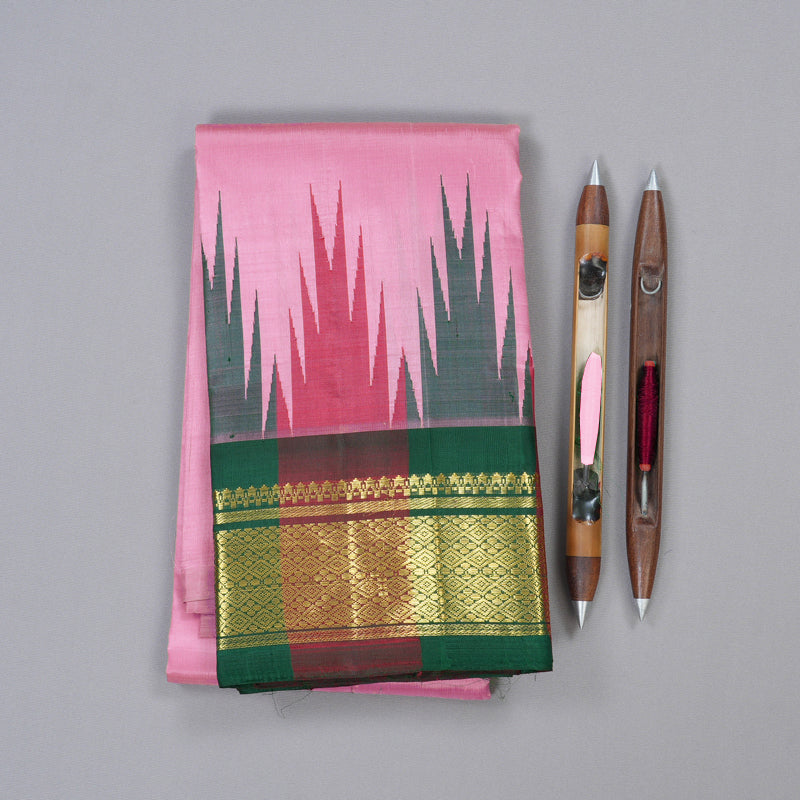 Hayagrivas Rose Pink Handloom Kanjivaram Silk Saree with Green With Maroon Border KBD2027B3-5