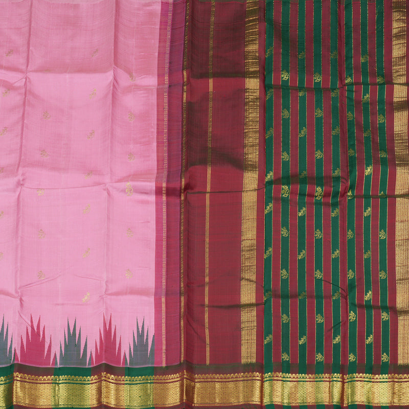 Hayagrivas Rose Pink Handloom Kanjivaram Silk Saree with Green With Maroon Border KBD2027B3-5