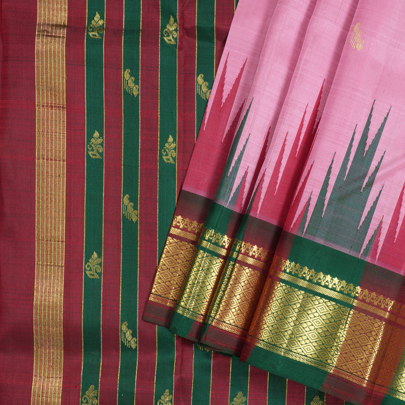 Hayagrivas Rose Pink Handloom Kanjivaram Silk Saree with Green With Maroon Border KBD2027B3-5