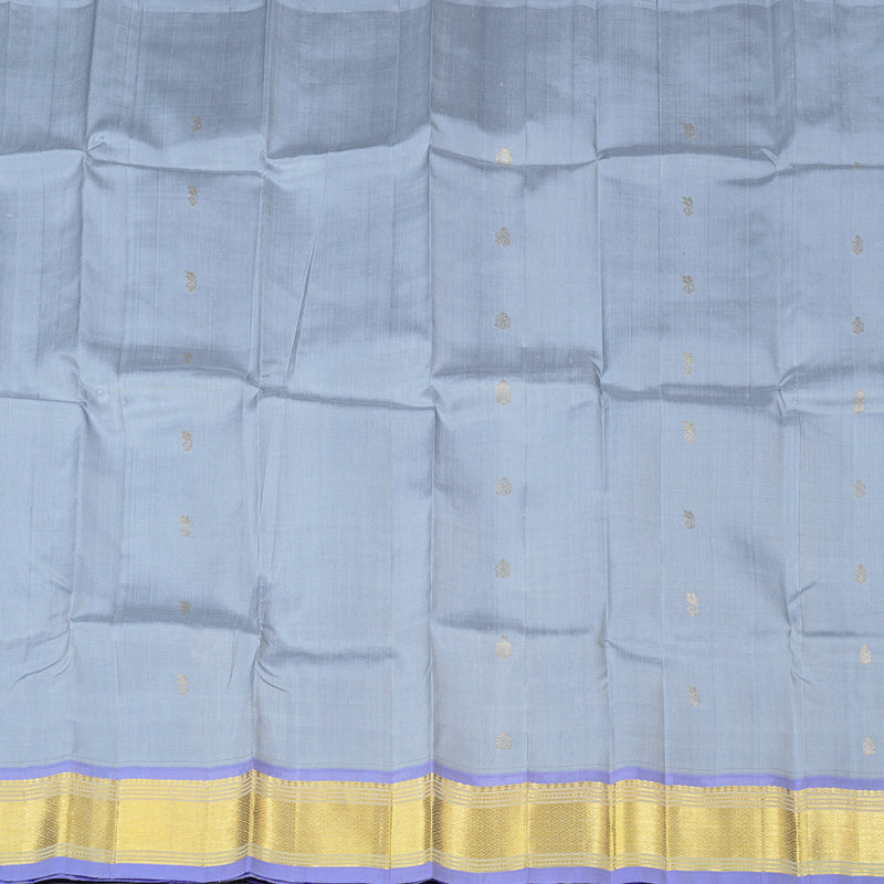 Hayagrivas Bluish Grey Handloom Kanjivaram Silk Saree with Dual Tone (Grey With Yellow) Border KBD2028B1-10