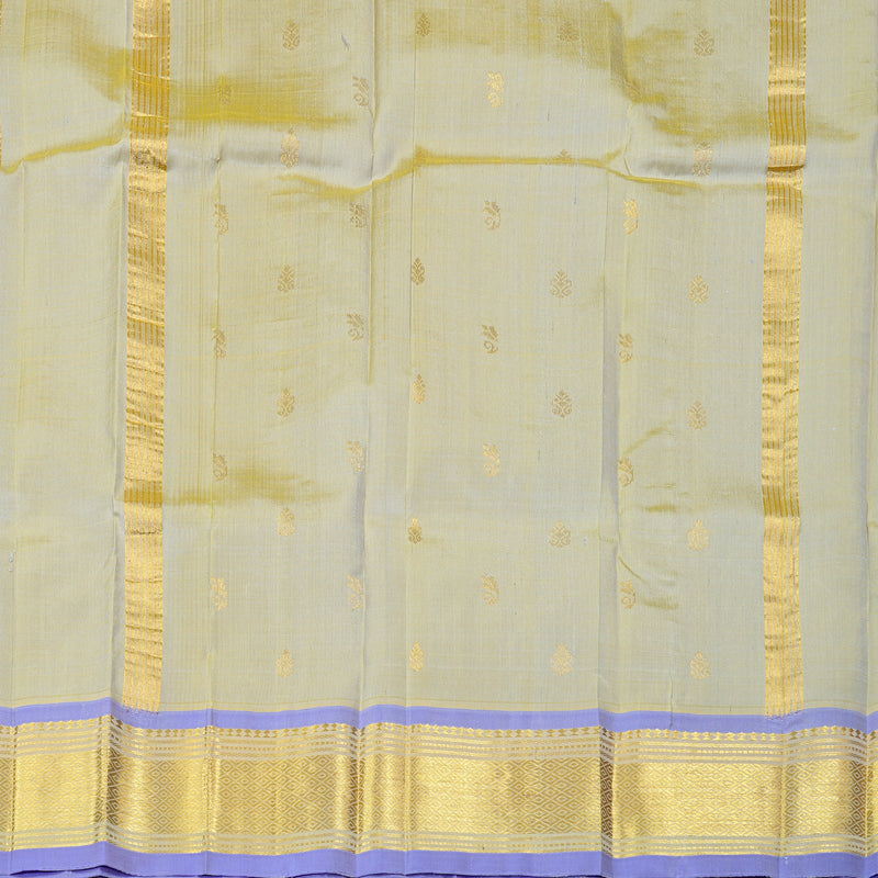 Hayagrivas Bluish Grey Handloom Kanjivaram Silk Saree with Dual Tone (Grey With Yellow) Border KBD2028B1-10
