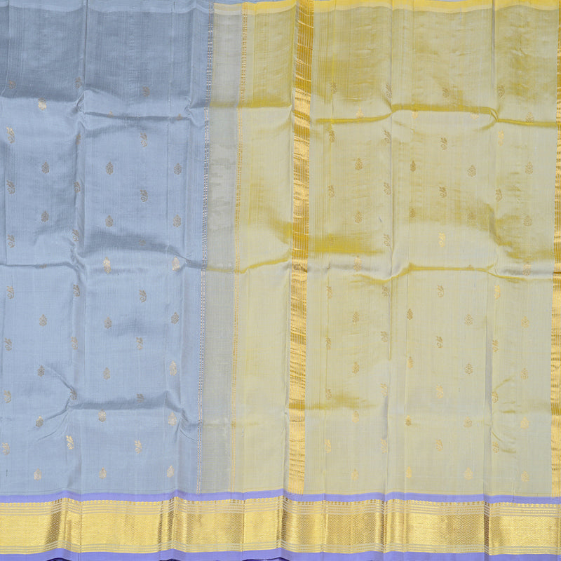 Hayagrivas Bluish Grey Handloom Kanjivaram Silk Saree with Dual Tone (Grey With Yellow) Border KBD2028B1-10