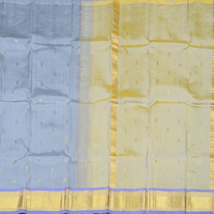 Hayagrivas Bluish Grey Handloom Kanjivaram Silk Saree with Dual Tone (Grey With Yellow) Border KBD2028B1-10