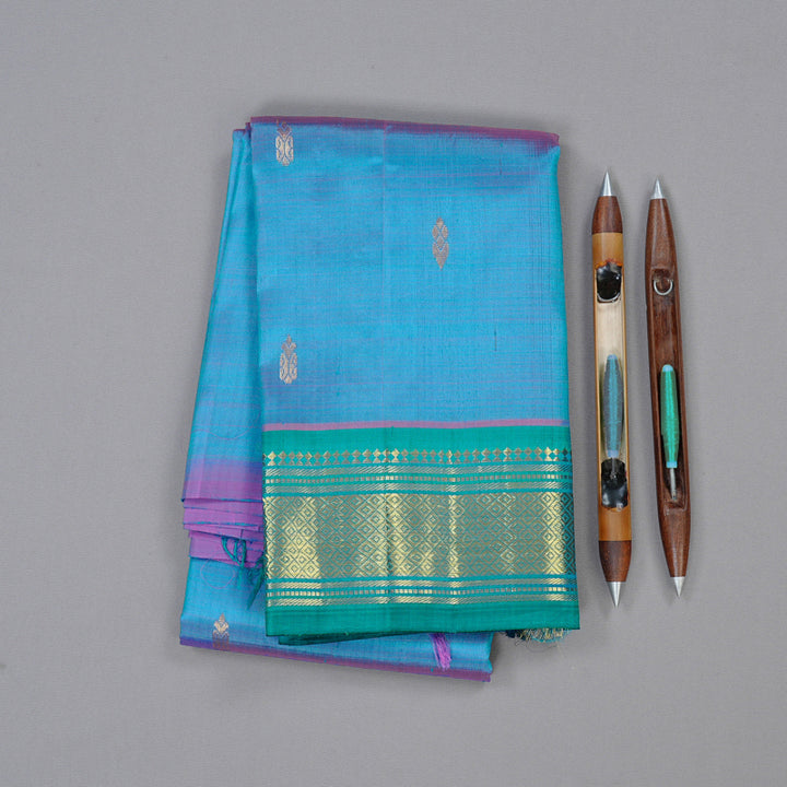 Hayagrivas Dual Tone (Sea Blue With Pink) Handloom Kanjivaram Silk Saree with Sea Blue Border KBD2028B1-17
