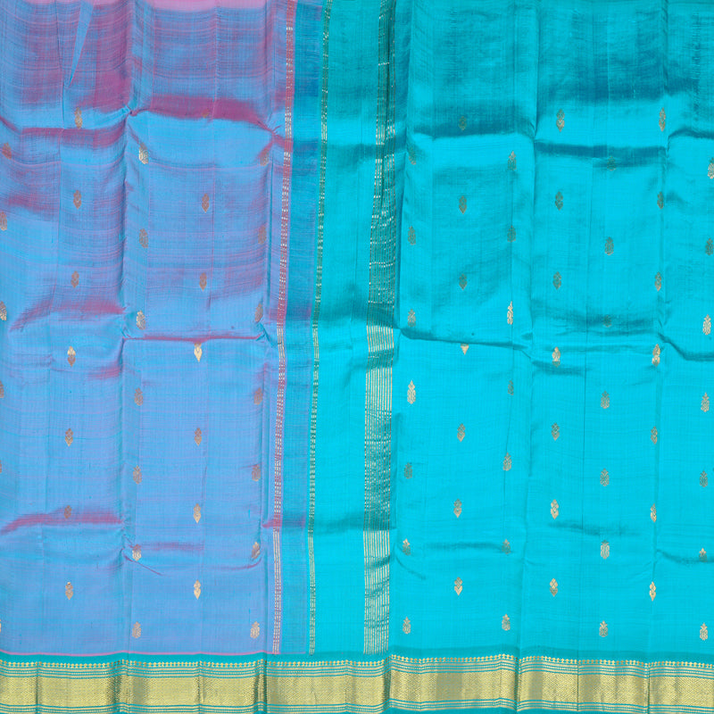 Hayagrivas Dual Tone (Sea Blue With Pink) Handloom Kanjivaram Silk Saree with Sea Blue Border KBD2028B1-17