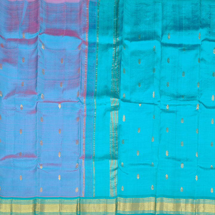 Hayagrivas Dual Tone (Sea Blue With Pink) Handloom Kanjivaram Silk Saree with Sea Blue Border KBD2028B1-17