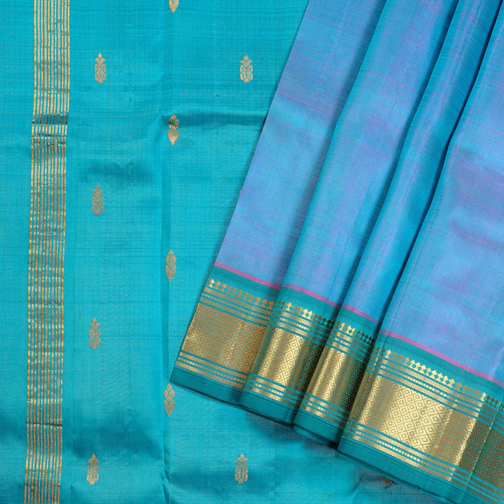 Hayagrivas Dual Tone (Sea Blue With Pink) Handloom Kanjivaram Silk Saree with Sea Blue Border KBD2028B1-17