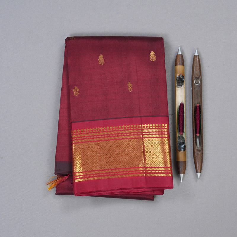 Hayagrivas Handloom Kanjivaram Silk Saree in Ruby Tinted Dark Maroon KBD2028B1-2