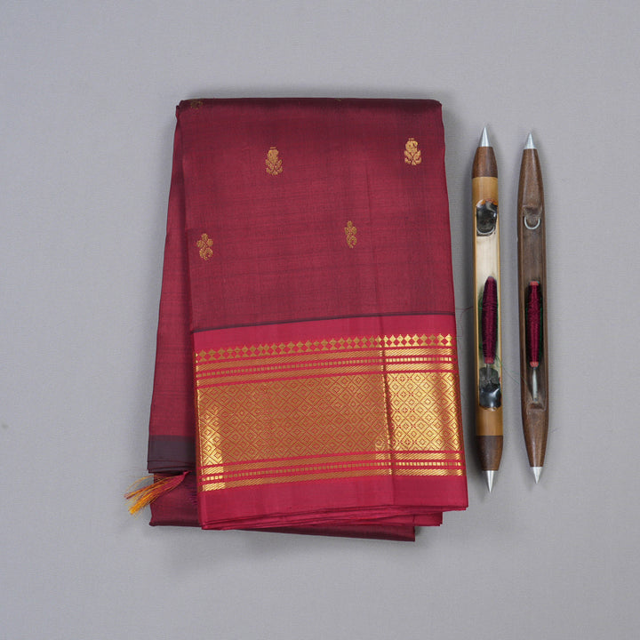 Hayagrivas Handloom Kanjivaram Silk Saree in Ruby Tinted Dark Maroon KBD2028B1-2