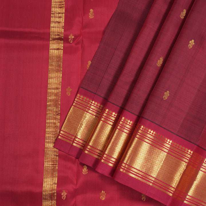 Hayagrivas Handloom Kanjivaram Silk Saree in Ruby Tinted Dark Maroon KBD2028B1-2