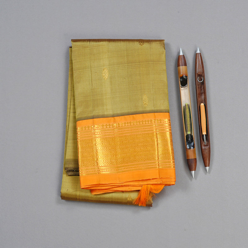 Hayagrivas Wheat Brown Handloom Kanjivaram Silk Saree with Peach Orange Border KBD2028B1-4