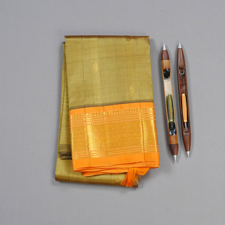 Hayagrivas Wheat Brown Handloom Kanjivaram Silk Saree with Peach Orange Border KBD2028B1-4