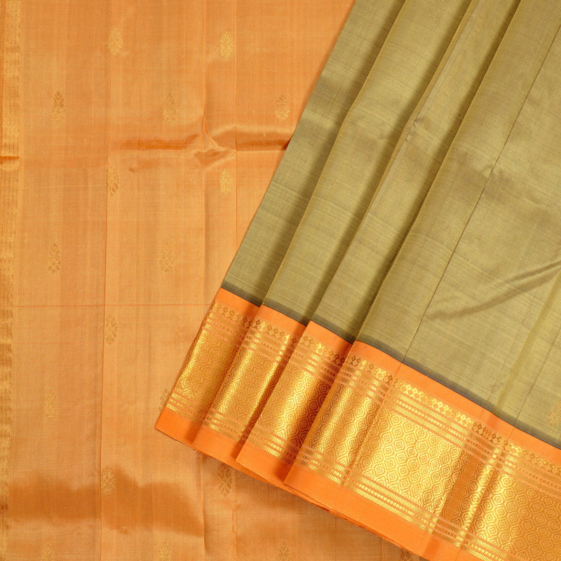 Hayagrivas Wheat Brown Handloom Kanjivaram Silk Saree with Peach Orange Border KBD2028B1-4