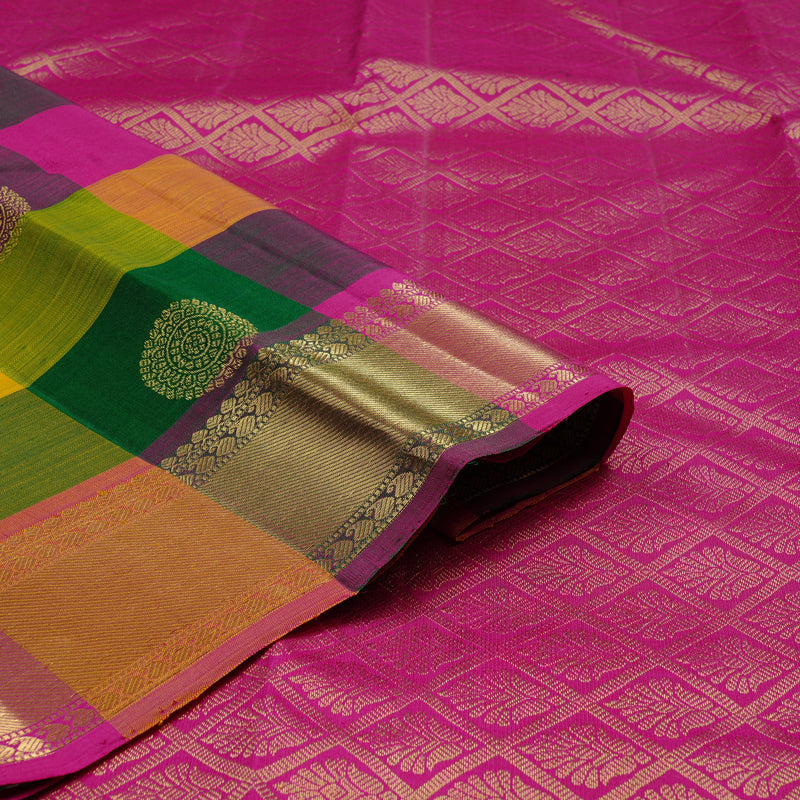 Hayagrivas Multi Colour Checks Handloom Kanjivaram Silk Saree with Multi Colour Border KBD2032B1-4