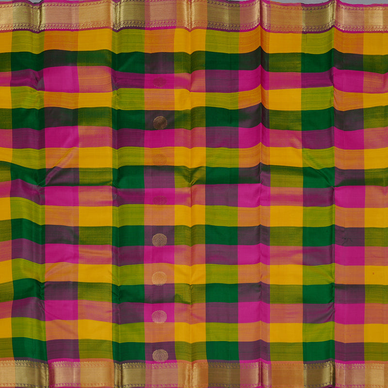 Hayagrivas Multi Colour Checks Handloom Kanjivaram Silk Saree with Multi Colour Border KBD2032B1-4
