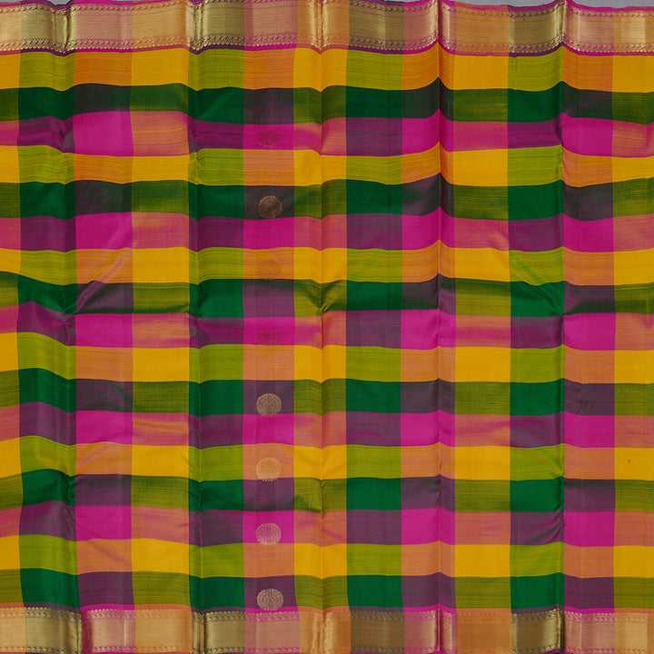 Hayagrivas Multi Colour Checks Handloom Kanjivaram Silk Saree with Multi Colour Border KBD2032B1-4