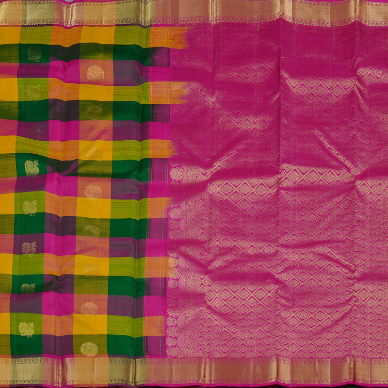 Hayagrivas Multi Colour Checks Handloom Kanjivaram Silk Saree with Multi Colour Border KBD2032B1-4