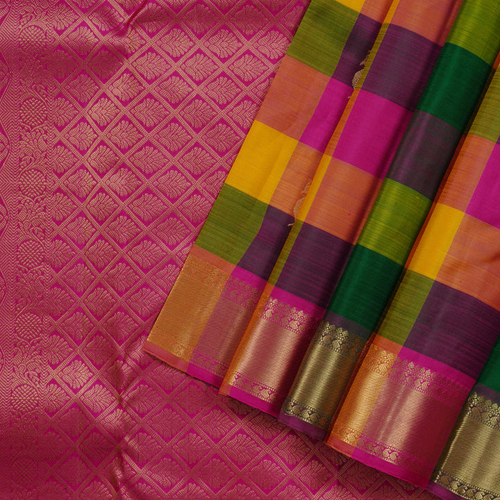 Hayagrivas Multi Colour Checks Handloom Kanjivaram Silk Saree with Multi Colour Border KBD2032B1-4