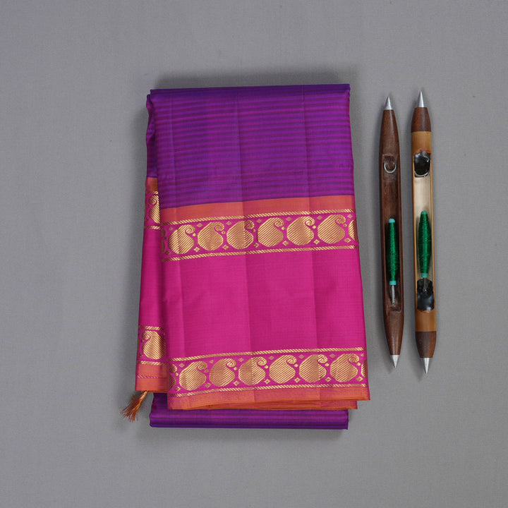 Hayagrivas Purple Handloom Kanjivaram Silk Saree with Pink Border KBD2035C1-29