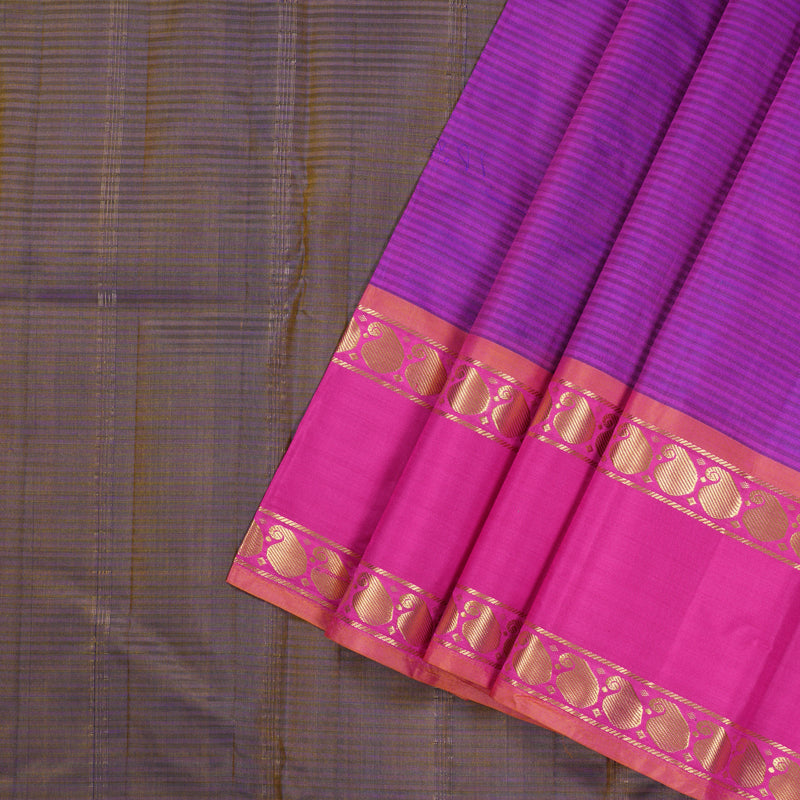 Hayagrivas Purple Handloom Kanjivaram Silk Saree with Pink Border KBD2035C1-29