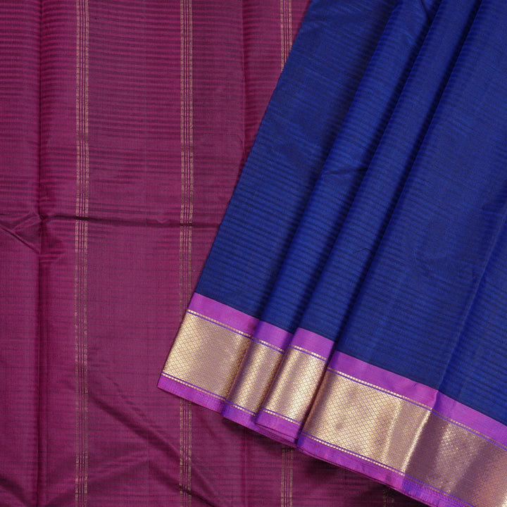 Hayagrivas Blue Handloom Kanjivaram Silk Saree with Purple Border KBD2035C1-39