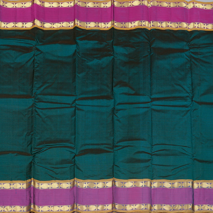 Hayagrivas Dark Teal Green Handloom Kanjivaram Silk Saree with Purple Border KBD2035C1-43