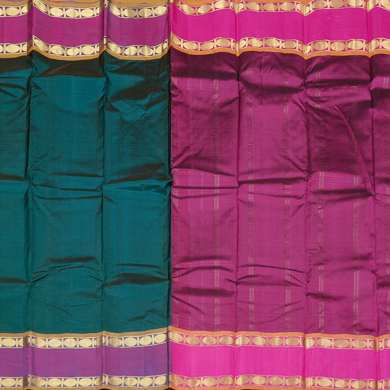 Hayagrivas Dark Teal Green Handloom Kanjivaram Silk Saree with Purple Border KBD2035C1-43