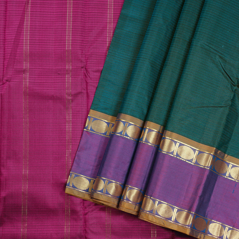 Hayagrivas Dark Teal Green Handloom Kanjivaram Silk Saree with Purple Border KBD2035C1-43