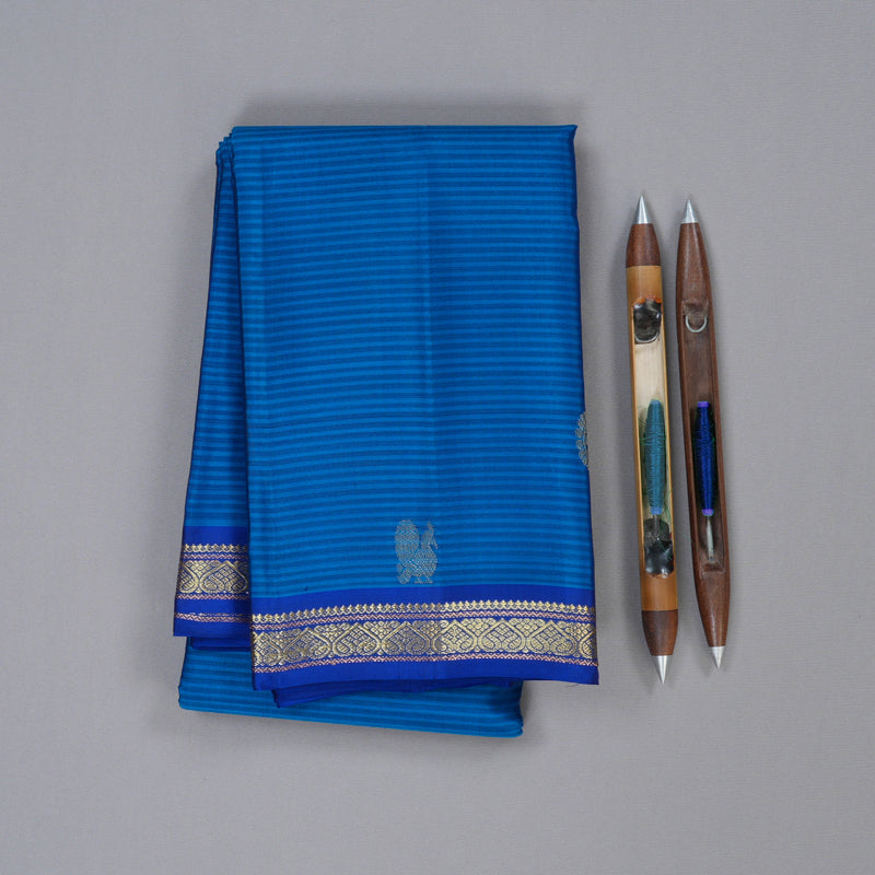 Hayagrivas Handloom Kanjivaram Silk Saree In Dazzling Dark Sky Blue KBD2036C1-25