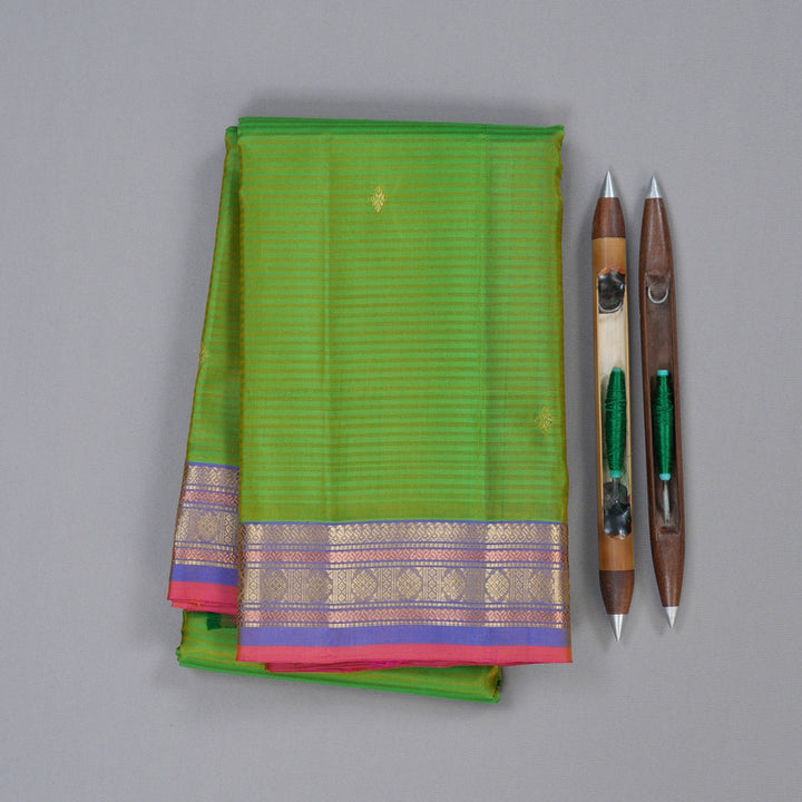 Hayagrivas Fluorescent Green Handloom Kanjivaram Silk Saree with Blue Border KBD2036C1-26