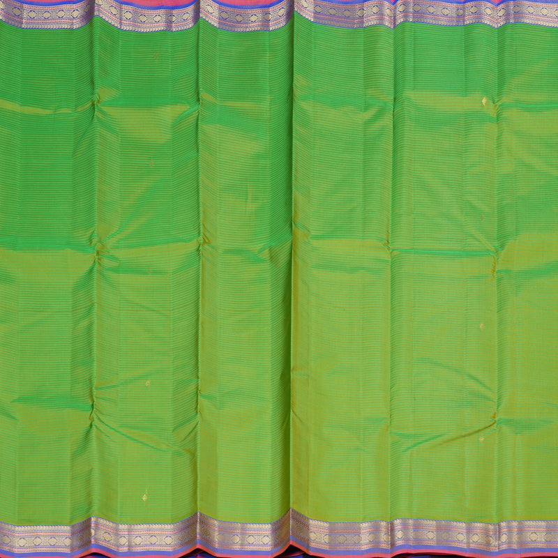 Hayagrivas Fluorescent Green Handloom Kanjivaram Silk Saree with Blue Border KBD2036C1-26