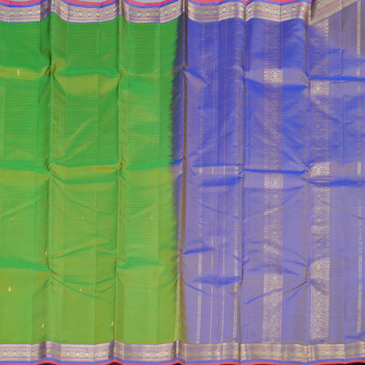 Hayagrivas Fluorescent Green Handloom Kanjivaram Silk Saree with Blue Border KBD2036C1-26