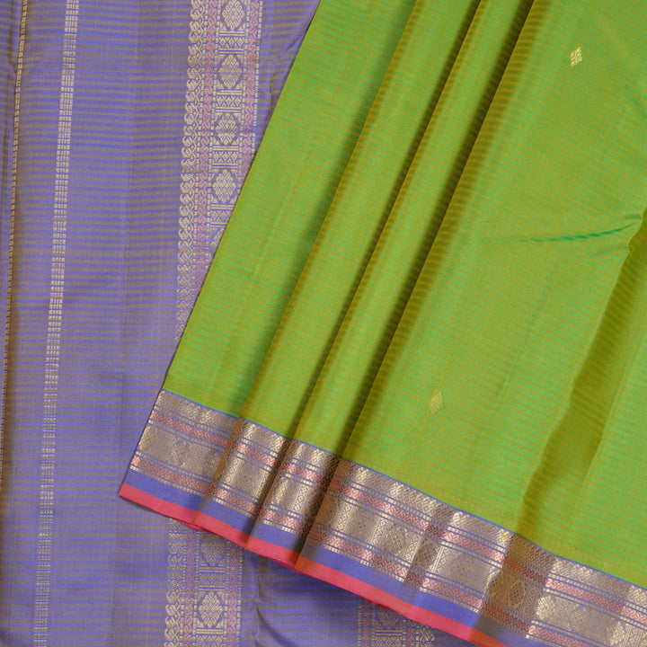 Hayagrivas Fluorescent Green Handloom Kanjivaram Silk Saree with Blue Border KBD2036C1-26