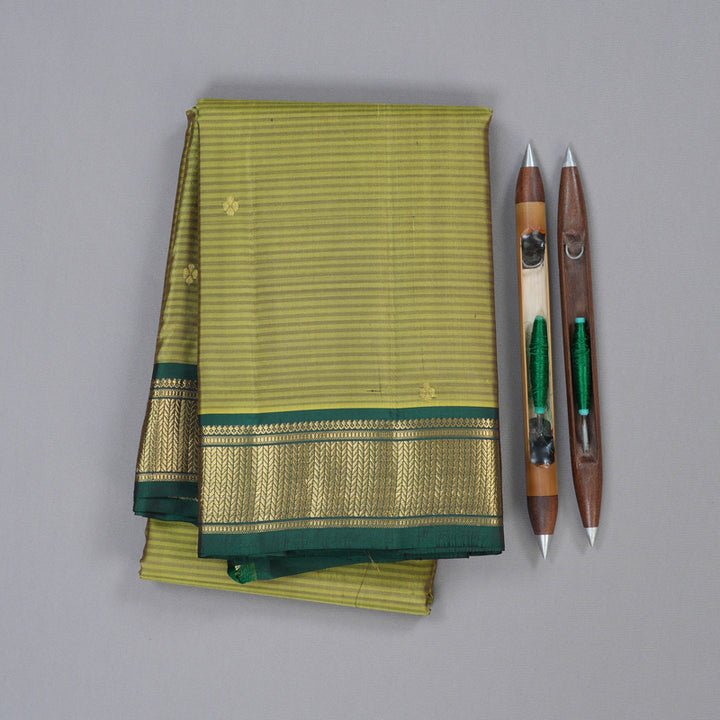 Hayagrivas Sampanga Yellow Handloom Kanjivaram Silk Saree with Bottle Green Border KBD2036C1-28