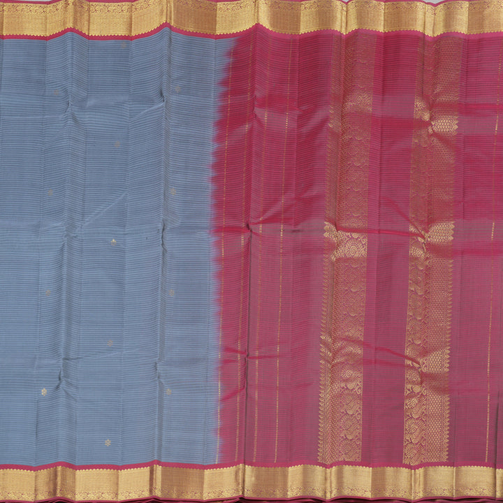 Hayagrivas Dark Grey Handloom Kanjivaram Silk Saree with Dark Red Rose Pink Border KBD2036C1-30