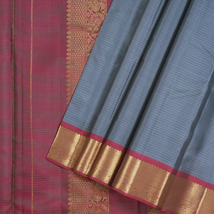 Hayagrivas Dark Grey Handloom Kanjivaram Silk Saree with Dark Red Rose Pink Border KBD2036C1-30