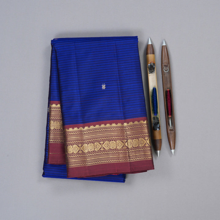 Hayagrivas Blue Handloom Kanjivaram Silk Saree with Wine Maroon Border KBD2036C1-31