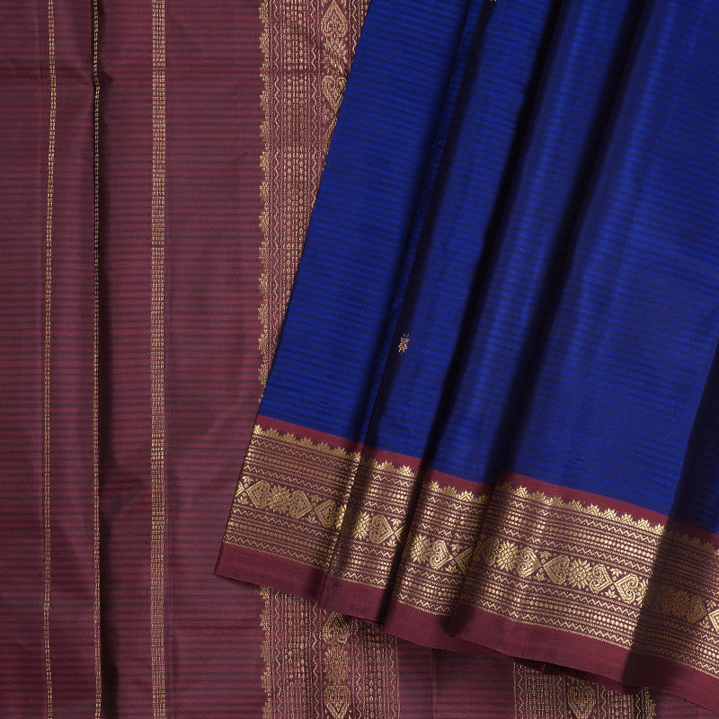 Hayagrivas Blue Handloom Kanjivaram Silk Saree with Wine Maroon Border KBD2036C1-31