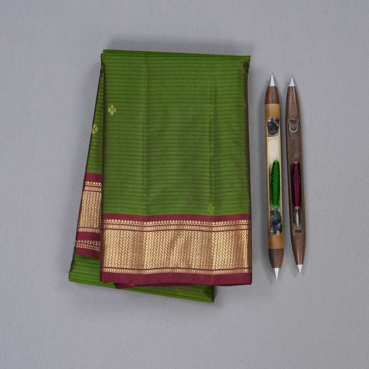 Hayagrivas Handloom Kanjivaram Silk Saree in Alluring Dark Leaf Green KBD2036C1-32