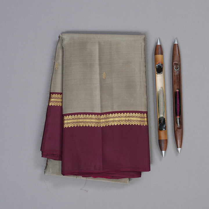 Hayagrivas Grey Handloom Kanjivaram Silk Saree with Dark Purple Border KBD2036C2-8