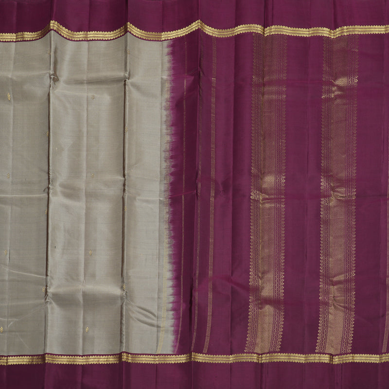 Hayagrivas Grey Handloom Kanjivaram Silk Saree with Dark Purple Border KBD2036C2-8