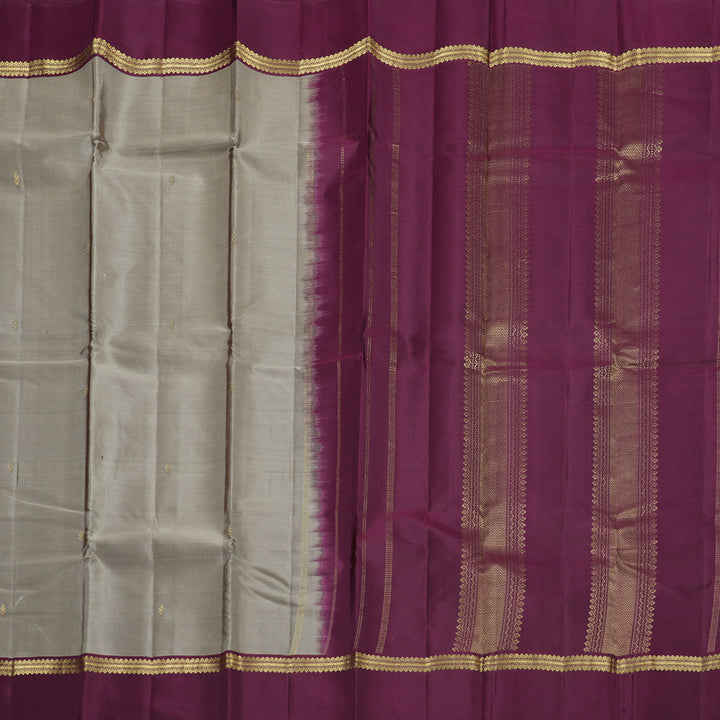 Hayagrivas Grey Handloom Kanjivaram Silk Saree with Dark Purple Border KBD2036C2-8