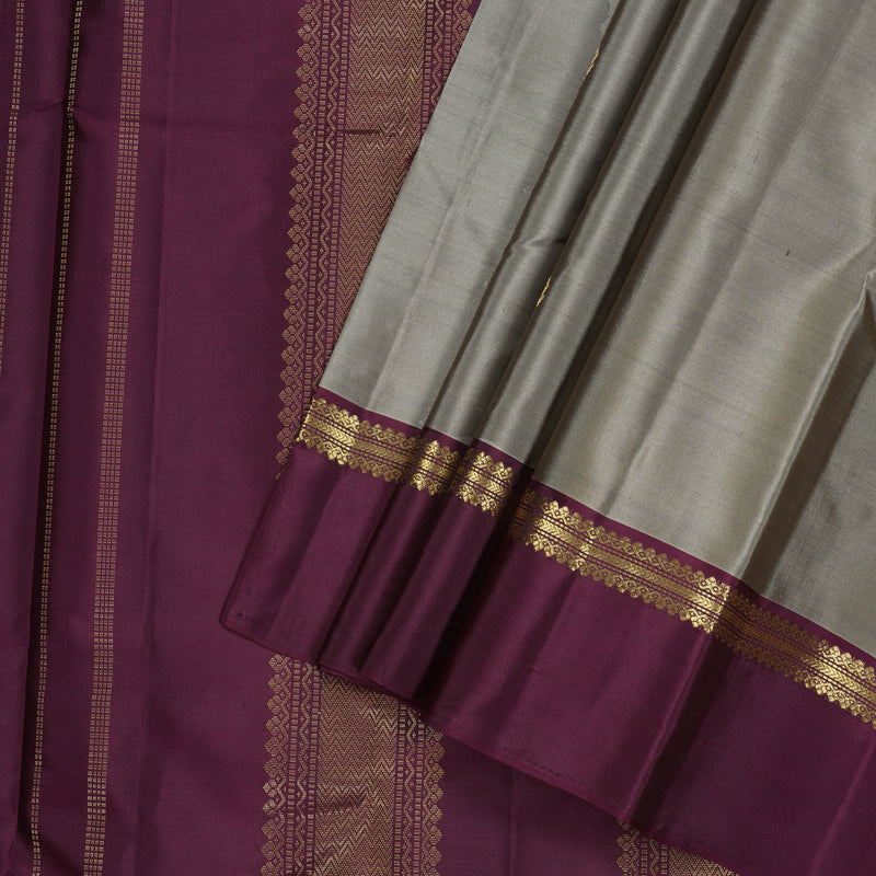 Hayagrivas Grey Handloom Kanjivaram Silk Saree with Dark Purple Border KBD2036C2-8