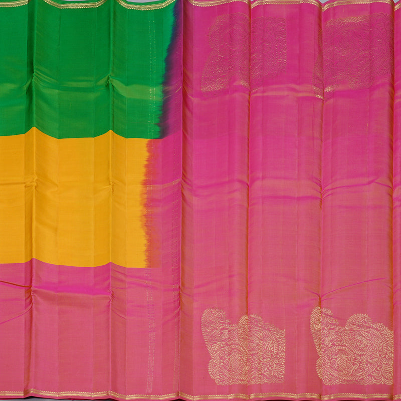 Hayagrivas Handloom Kanjivaram Silk Saree in Charming Muppagam (Light Green, Yellow and Light Pink) KBD2036C3-4