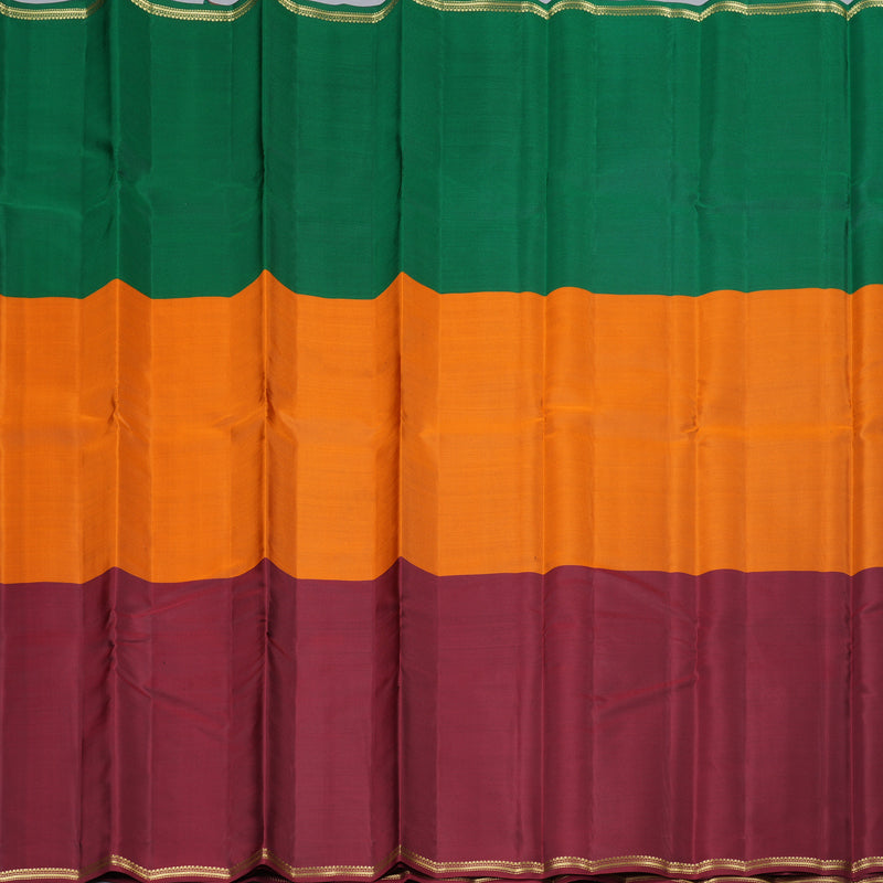 Hayagrivas Muppagam (Bottle Green, Orange and Wine Maroon) Handloom Kanjivaram Silk Saree with Wine Maroon Border KBD2036C3-6